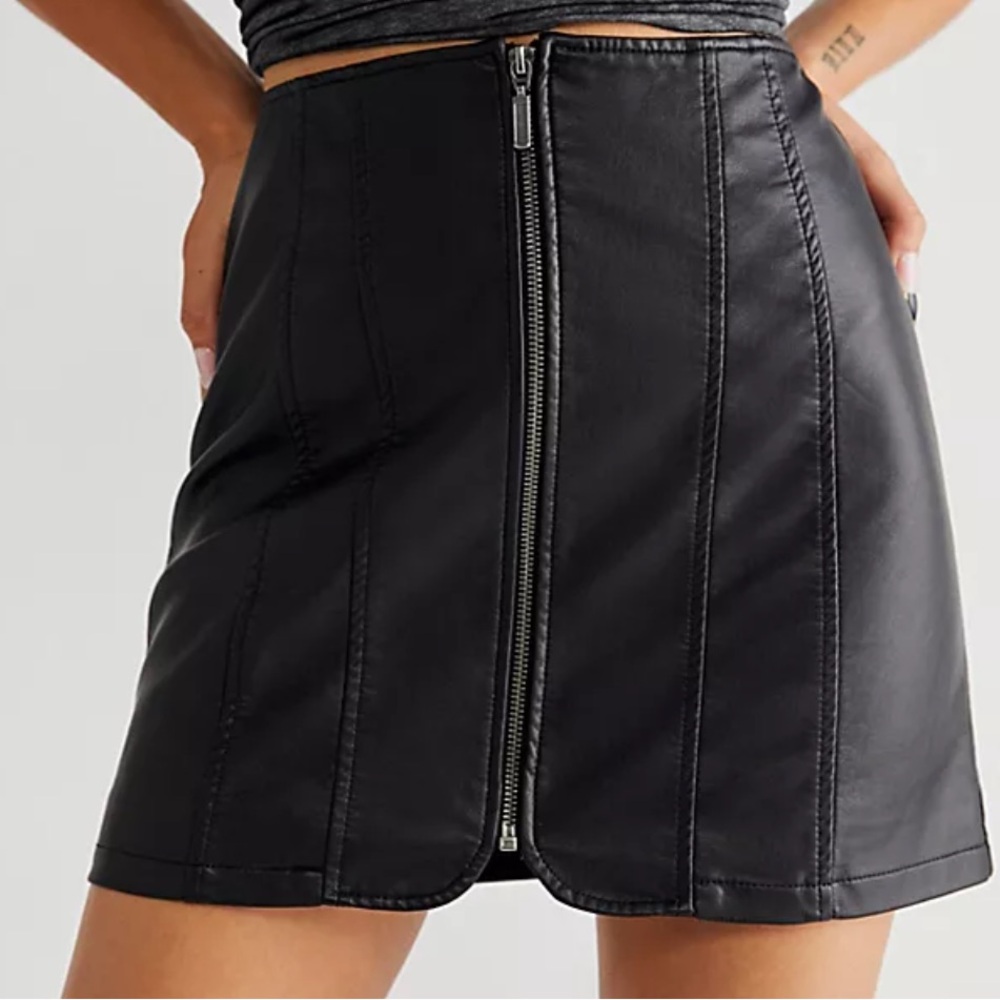 Free People Black Zippered Faux Leather Mini Skirt